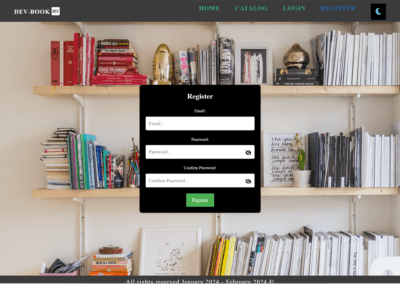 Softjswp gallery-dev-book-register-page-with-dark-mode-theme